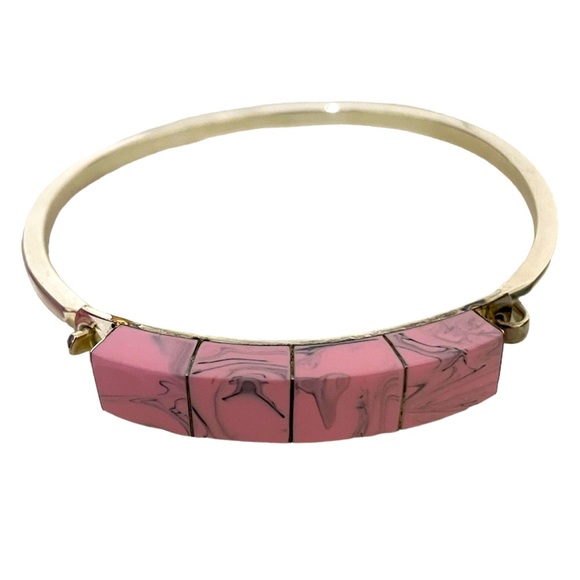 Silver Bangle Pink Turquoise Hinged Closure Made in Mexico - Picture 1 of 10